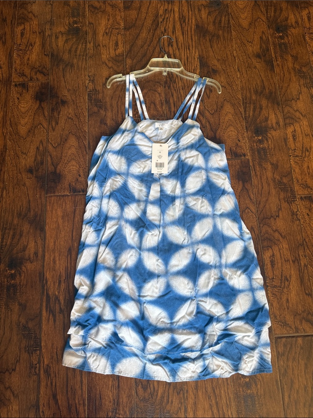crown & ivy Blue and White Tie-Dye Midi Dress, size medium